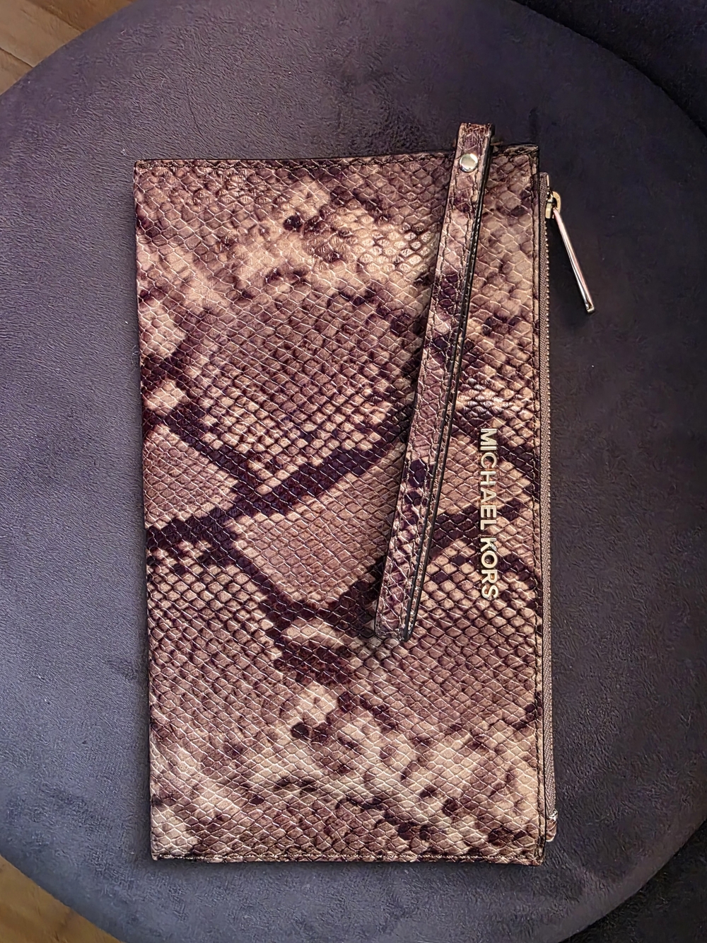 Michael Kors Snake-Print Wristlet Clutch in Brown